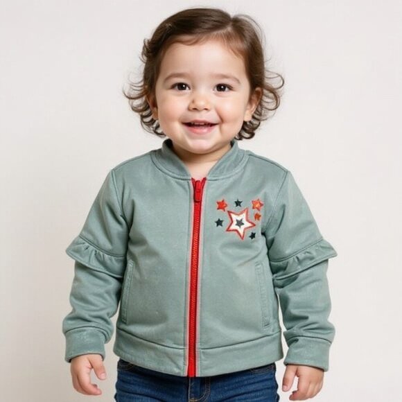 Monkey Bars grey fleece hoodie girls red zipper stars on left side size 4 - Picture 1 of 7